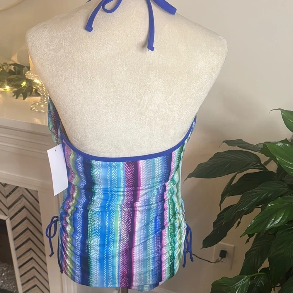 Swimsuits For All Blue and Purple Halter Top Swimsuit NWT